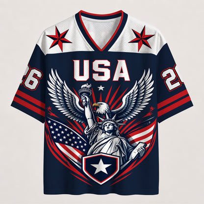 Personalized USA Eagle Football Jersey – Custom Name & Number Patriotic Mesh V-Neck Shirt