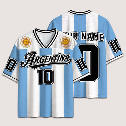 Argentina Football Jersey - Custom Name & Number Patriotic Mesh V-Neck Shirt