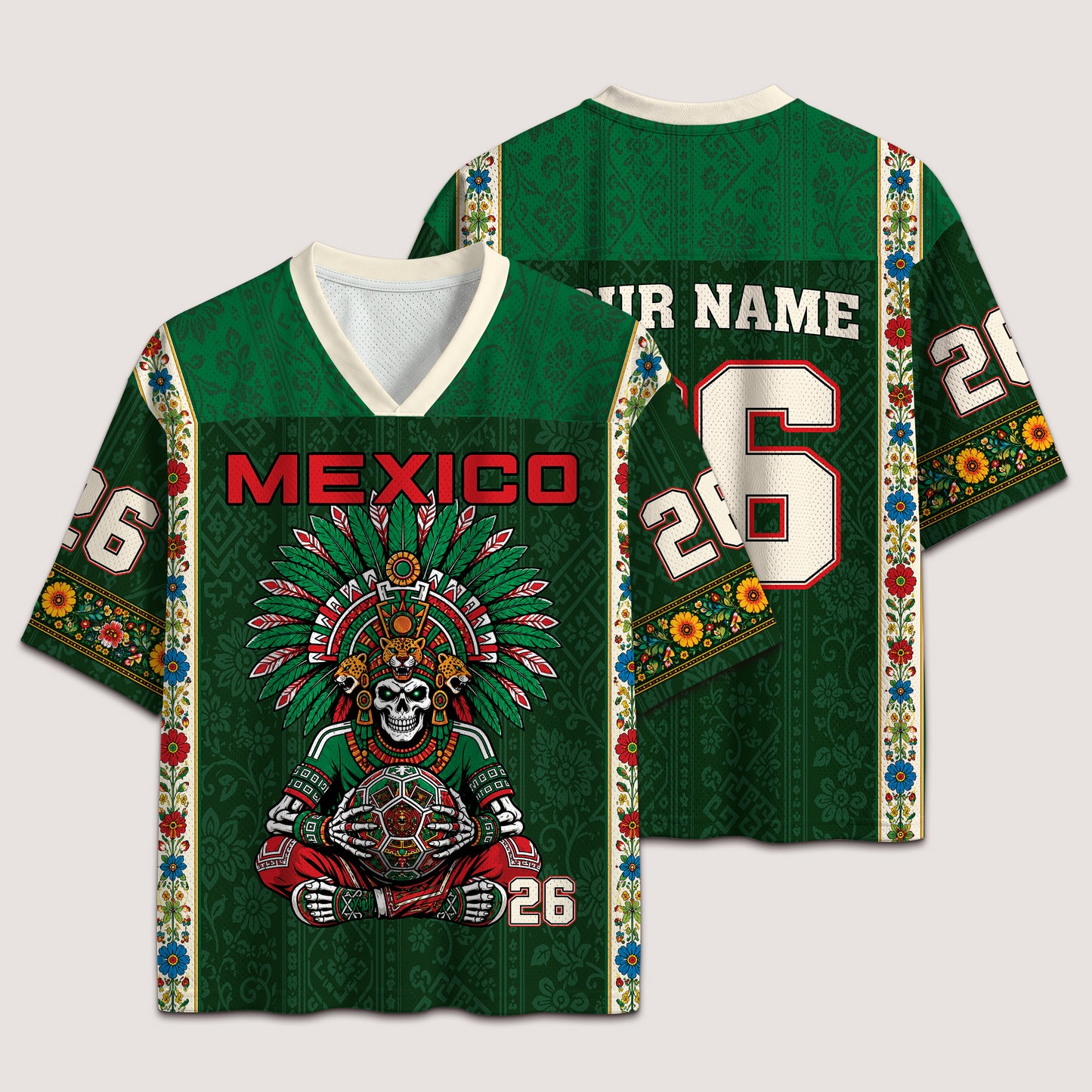 Mexico Football Jersey - Custom Name & Number Patriotic Mesh V-Neck Shirt