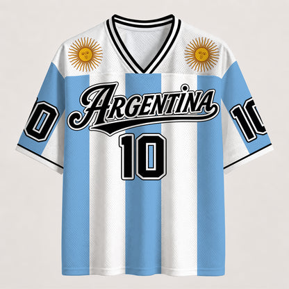 Argentina Football Jersey - Custom Name & Number Patriotic Mesh V-Neck Shirt