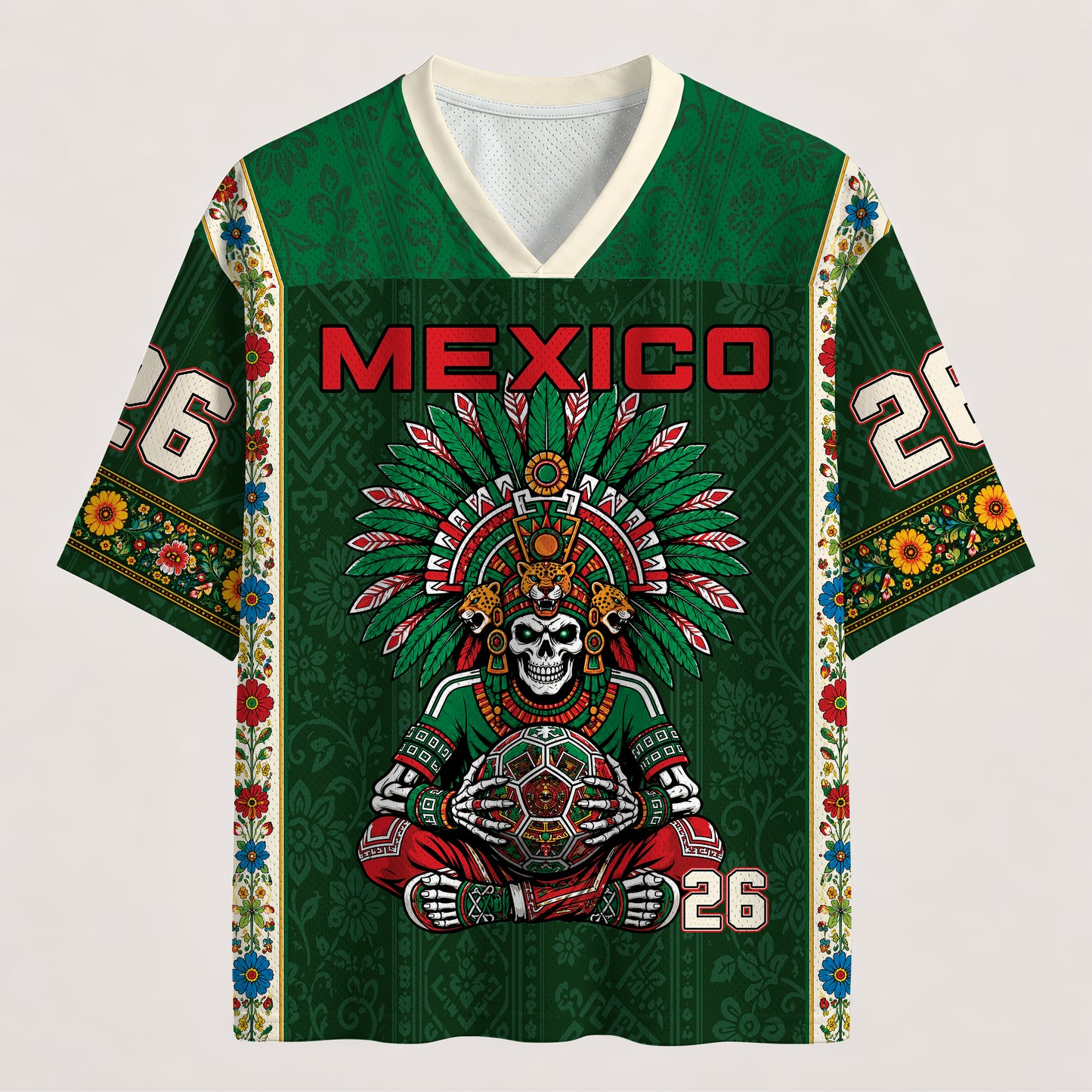 Mexico Football Jersey - Custom Name & Number Patriotic Mesh V-Neck Shirt