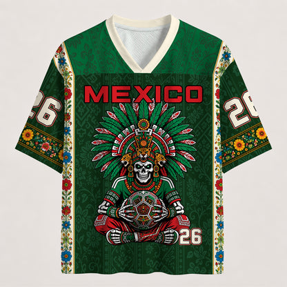 Mexico Football Jersey - Custom Name & Number Patriotic Mesh V-Neck Shirt