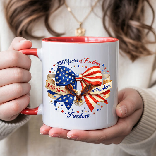 250 Years of Freedom Patriotic Ribbon Bow Eagle Coffee Mug