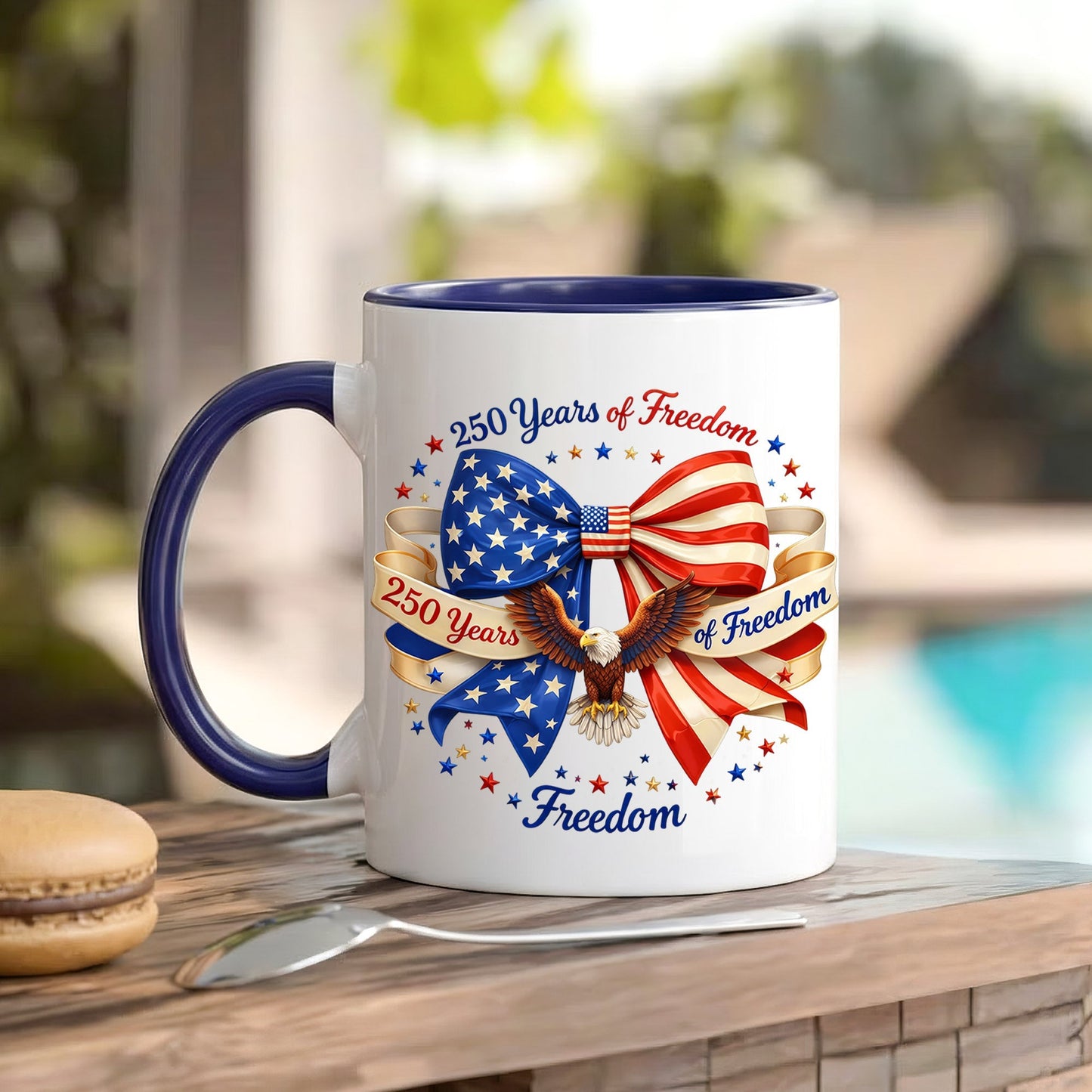 250 Years of Freedom Patriotic Ribbon Bow Eagle Coffee Mug