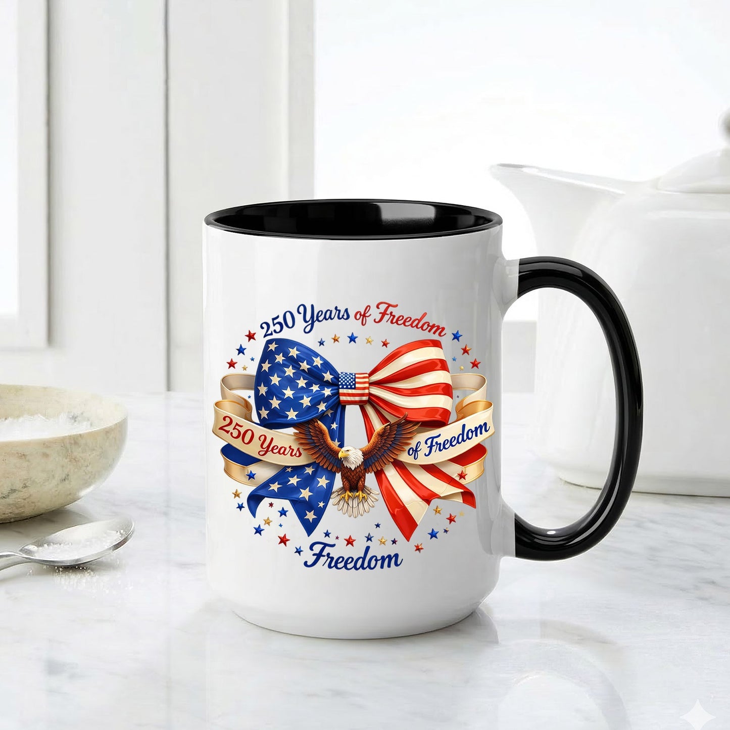 250 Years of Freedom Patriotic Ribbon Bow Eagle Coffee Mug