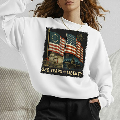 Betsy Ross And Modern US Flag – America 250th Anniversary – Unisex Tshirt Gildan / Tshirt Comfort / V-neck/ Hoodie / Sweatshirt