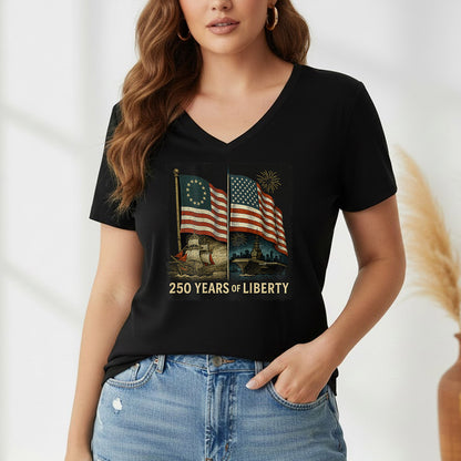 Betsy Ross And Modern US Flag – America 250th Anniversary – Unisex Tshirt Gildan / Tshirt Comfort / V-neck/ Hoodie / Sweatshirt