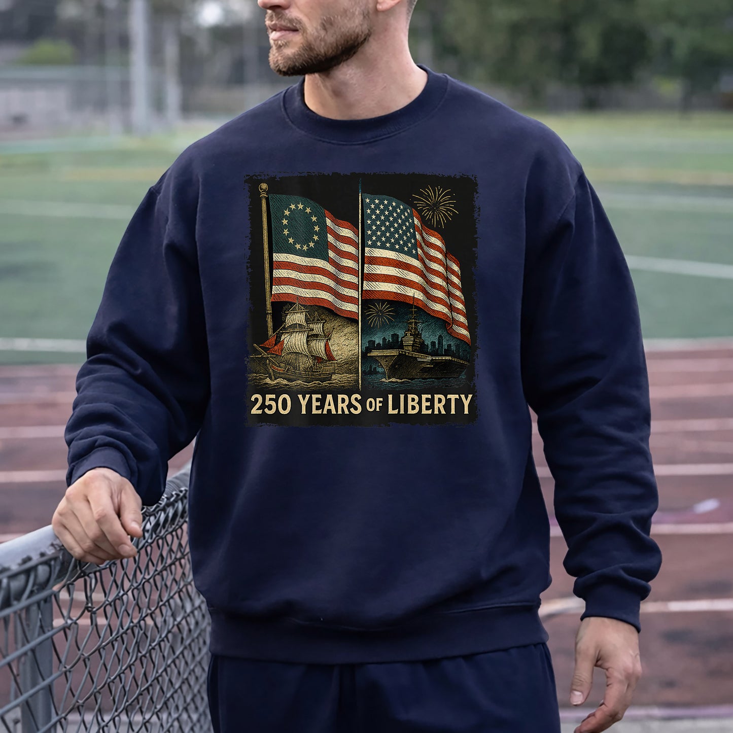 Betsy Ross And Modern US Flag – America 250th Anniversary – Unisex Tshirt Gildan / Tshirt Comfort / V-neck/ Hoodie / Sweatshirt