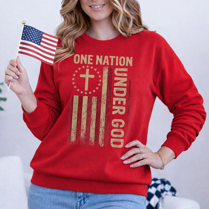 One Nation Under God Flag Cross – Faith & Freedom – Unisex Tshirt Gildan / Tshirt Comfort / V-neck/ Hoodie / Sweatshirt