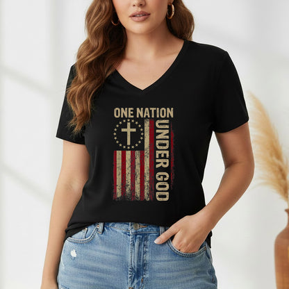 One Nation Under God Flag Cross – Faith & Freedom – Unisex Tshirt Gildan / Tshirt Comfort / V-neck/ Hoodie / Sweatshirt