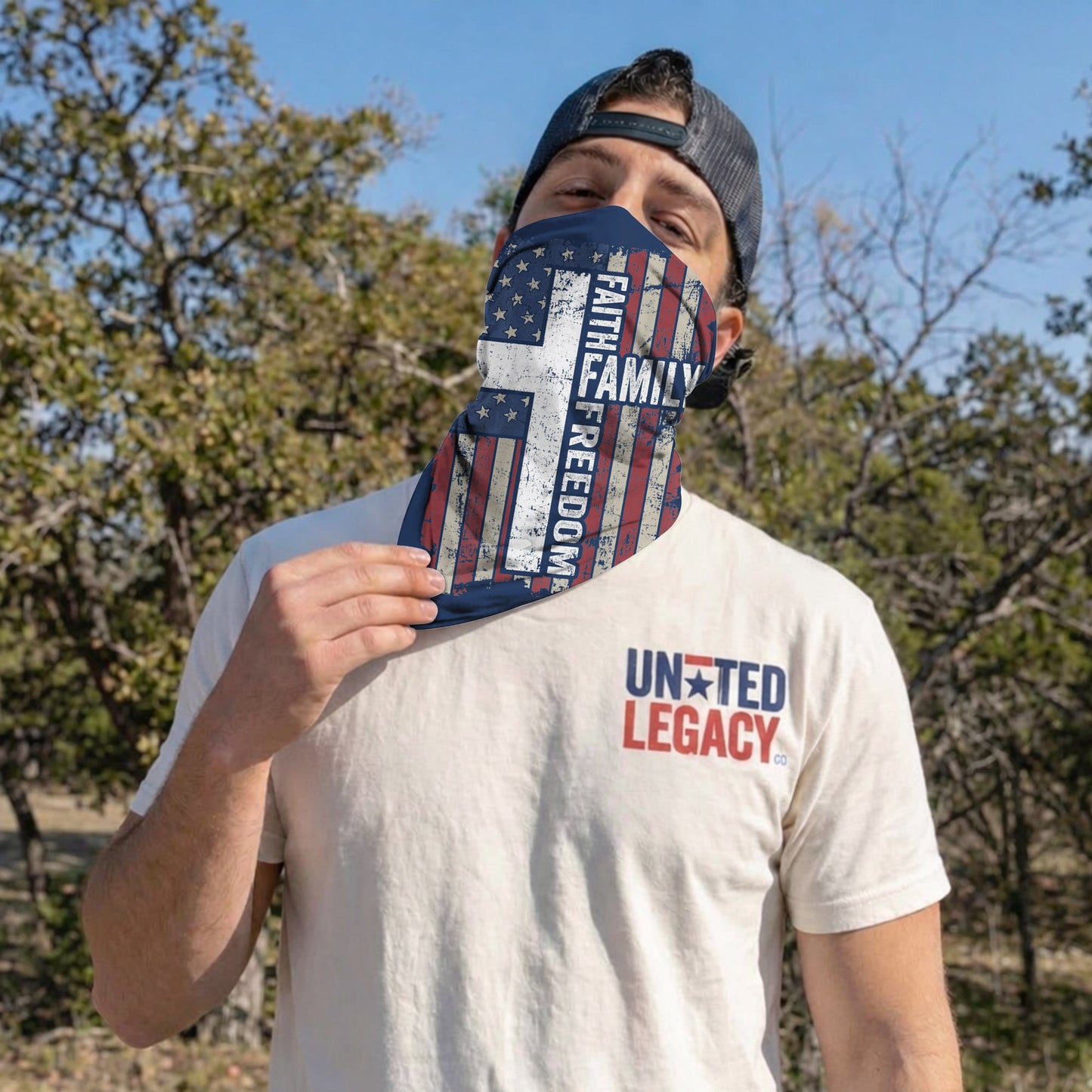 Faith Family Freedom Flag Bandana Mask