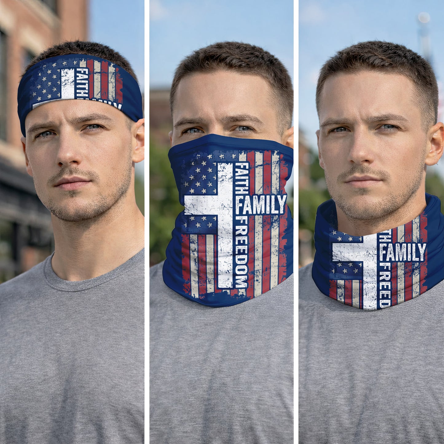 Faith Family Freedom Flag Bandana Mask