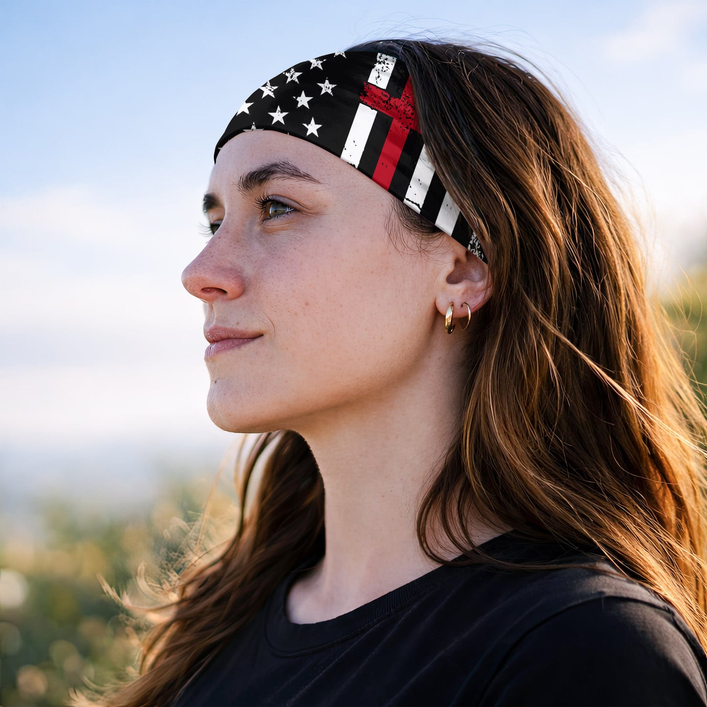 Black Red USA Flag Bandana Mask
