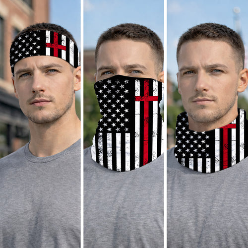 Black Red USA Flag Bandana Mask