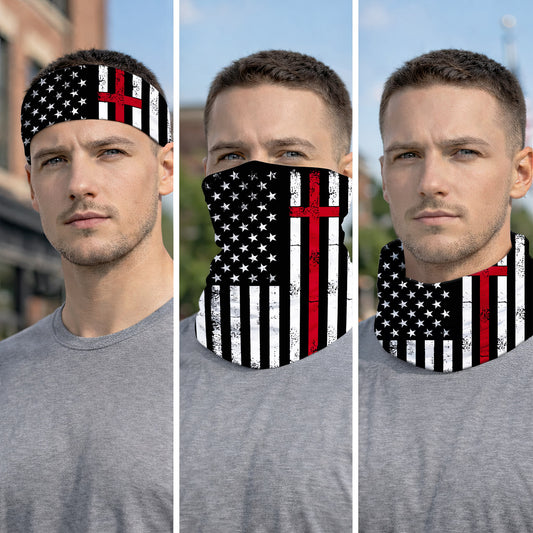 Black Red USA Flag Bandana Mask