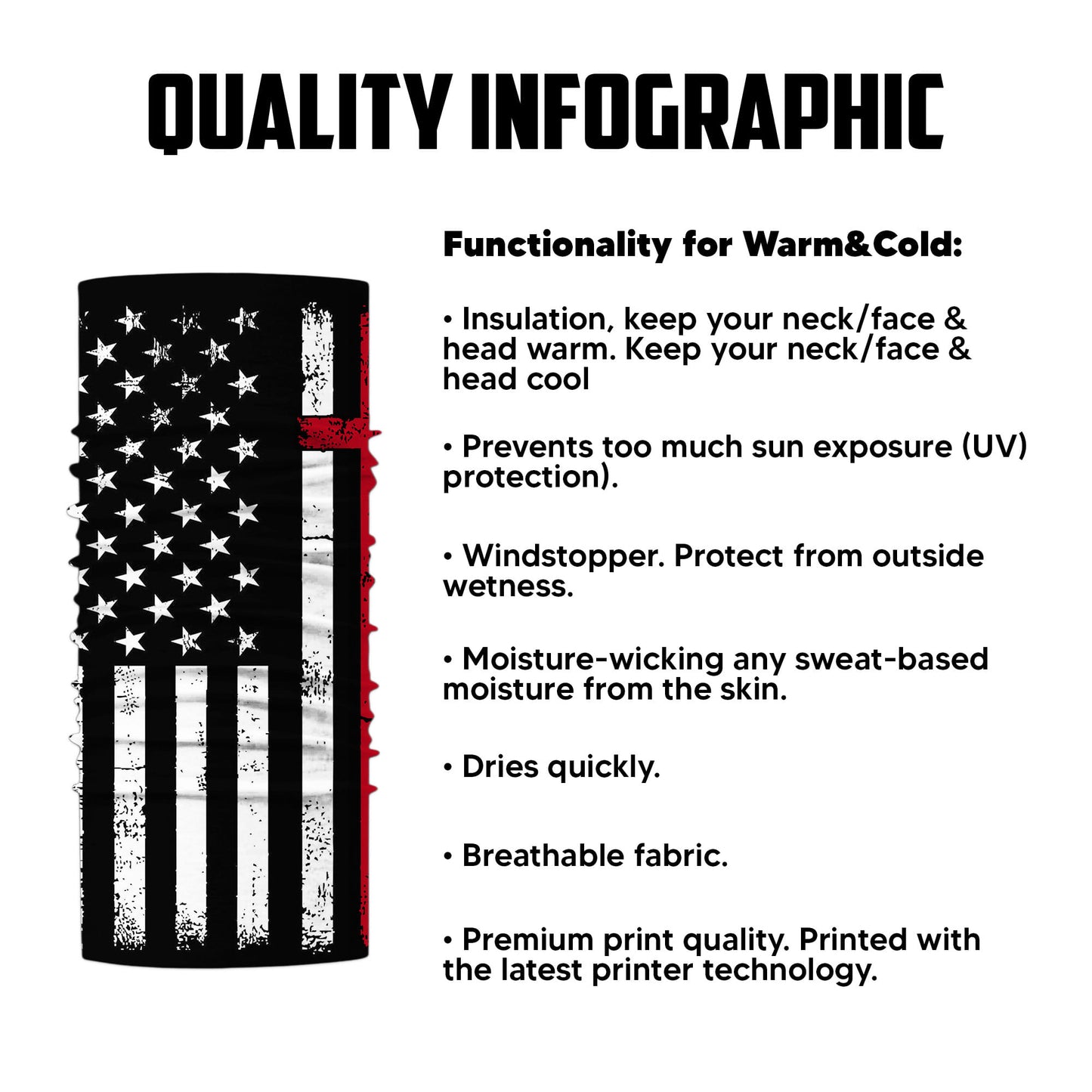 Black Red USA Flag Bandana Mask