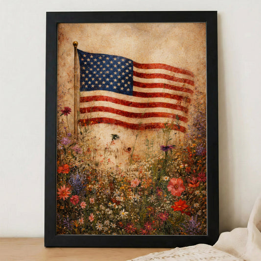 Stars and Stripes Meadow Patriotic Wall Art Poster/Canvas