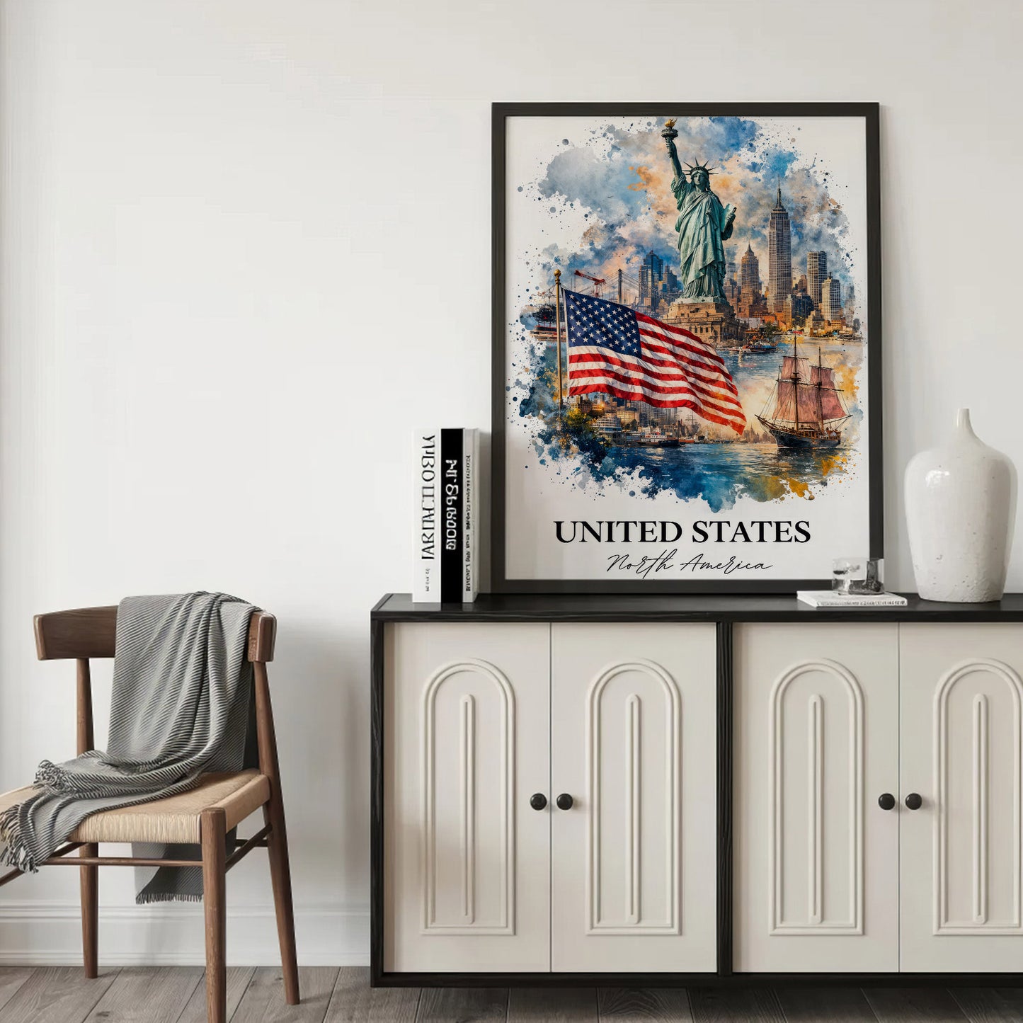 United States Skyline Watercolor Art Poster/Canvas