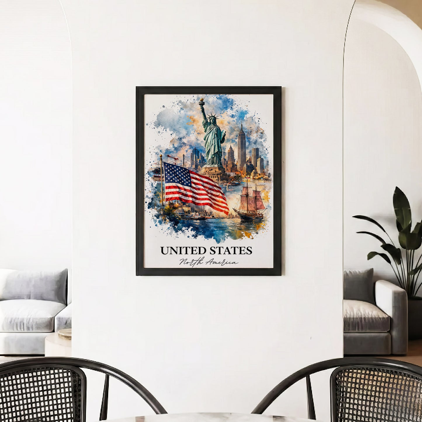 United States Skyline Watercolor Art Poster/Canvas
