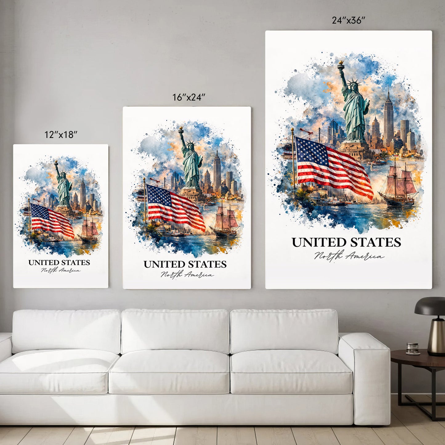 United States Skyline Watercolor Art Poster/Canvas