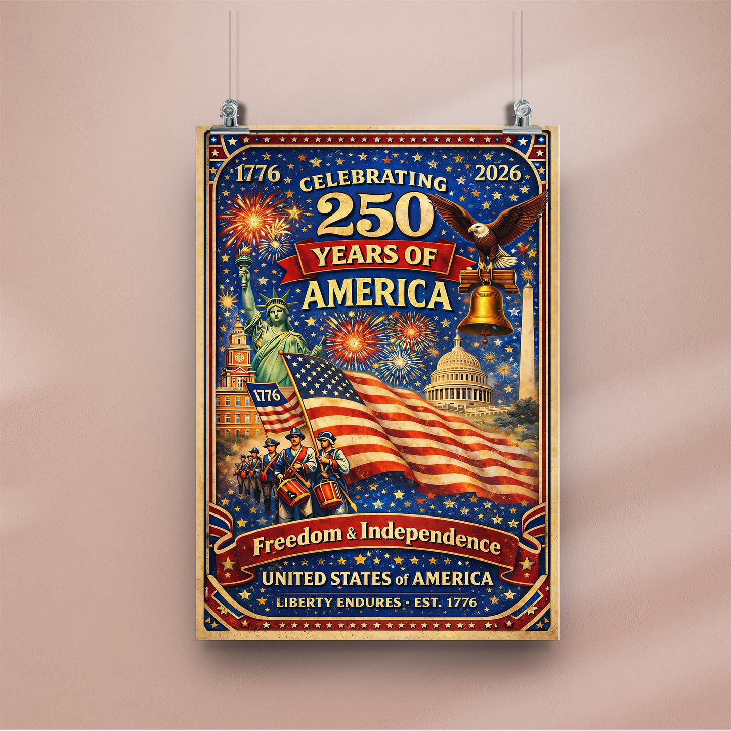 USA 250 Celebration Landmarks Poster/Canvas