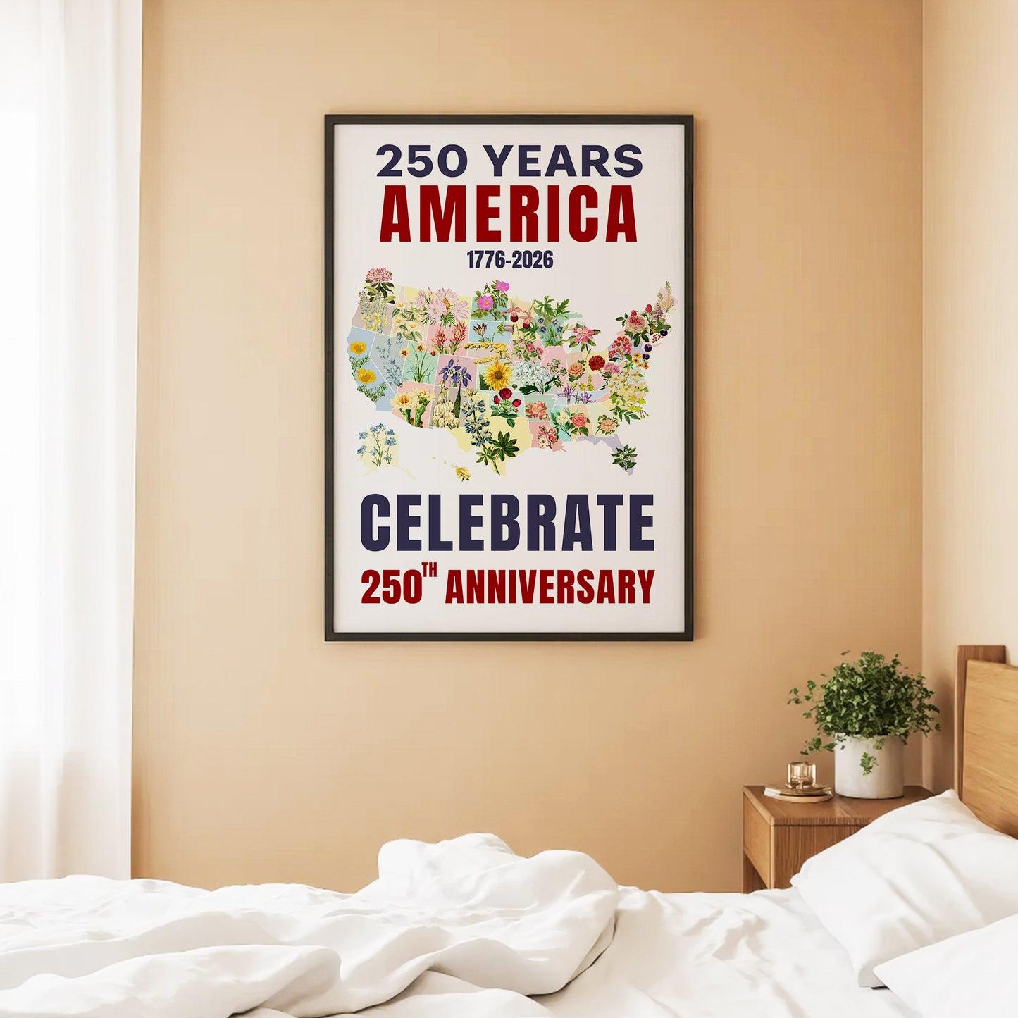 Celebrate 250 Floral USA Map Poster/Canvas