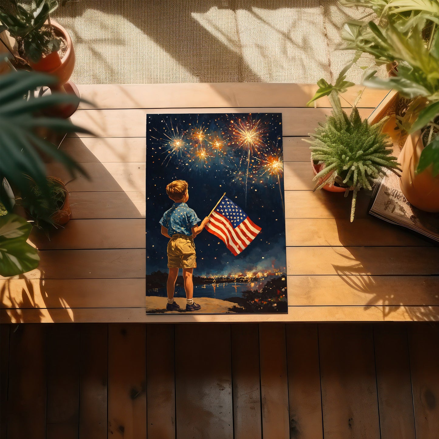 Fireworks Night American Flag Boy Poster/Canvas