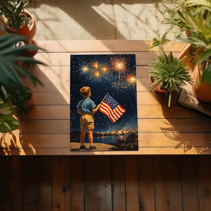 Fireworks Night American Flag Boy Poster/Canvas