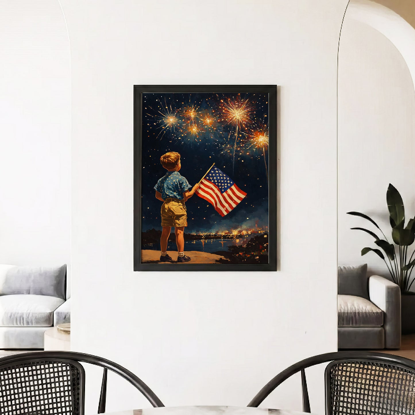 Fireworks Night American Flag Boy Poster/Canvas