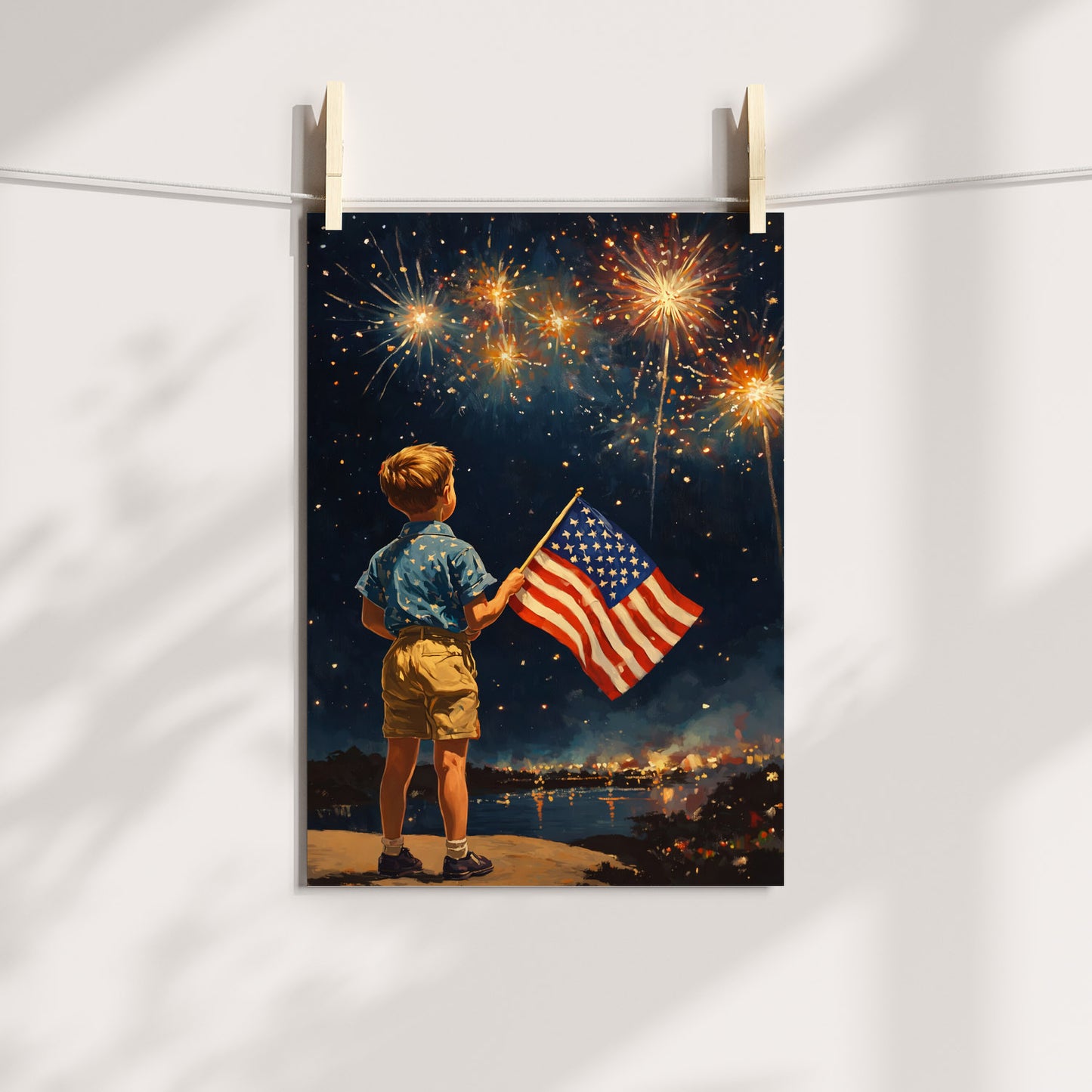 Fireworks Night American Flag Boy Poster/Canvas