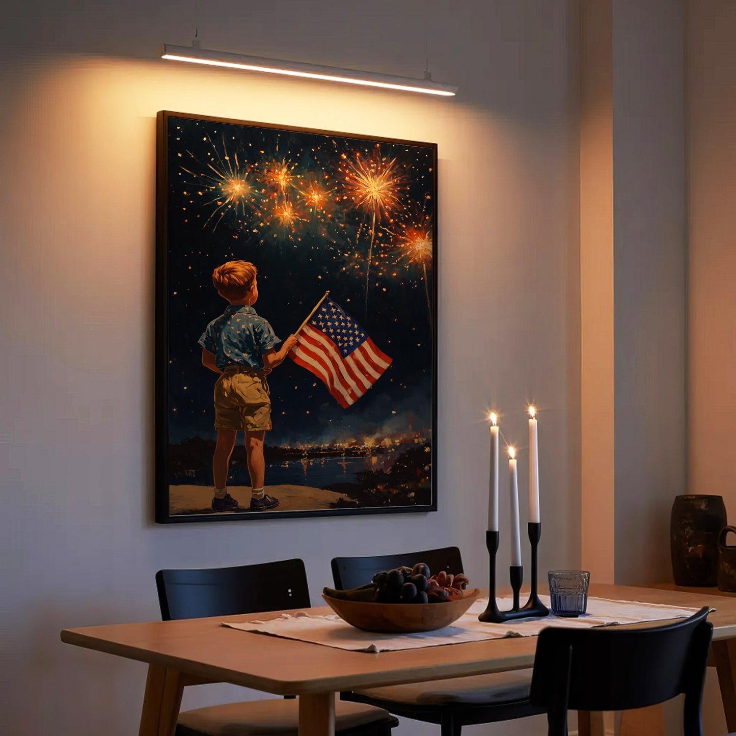 Fireworks Night American Flag Boy Poster/Canvas