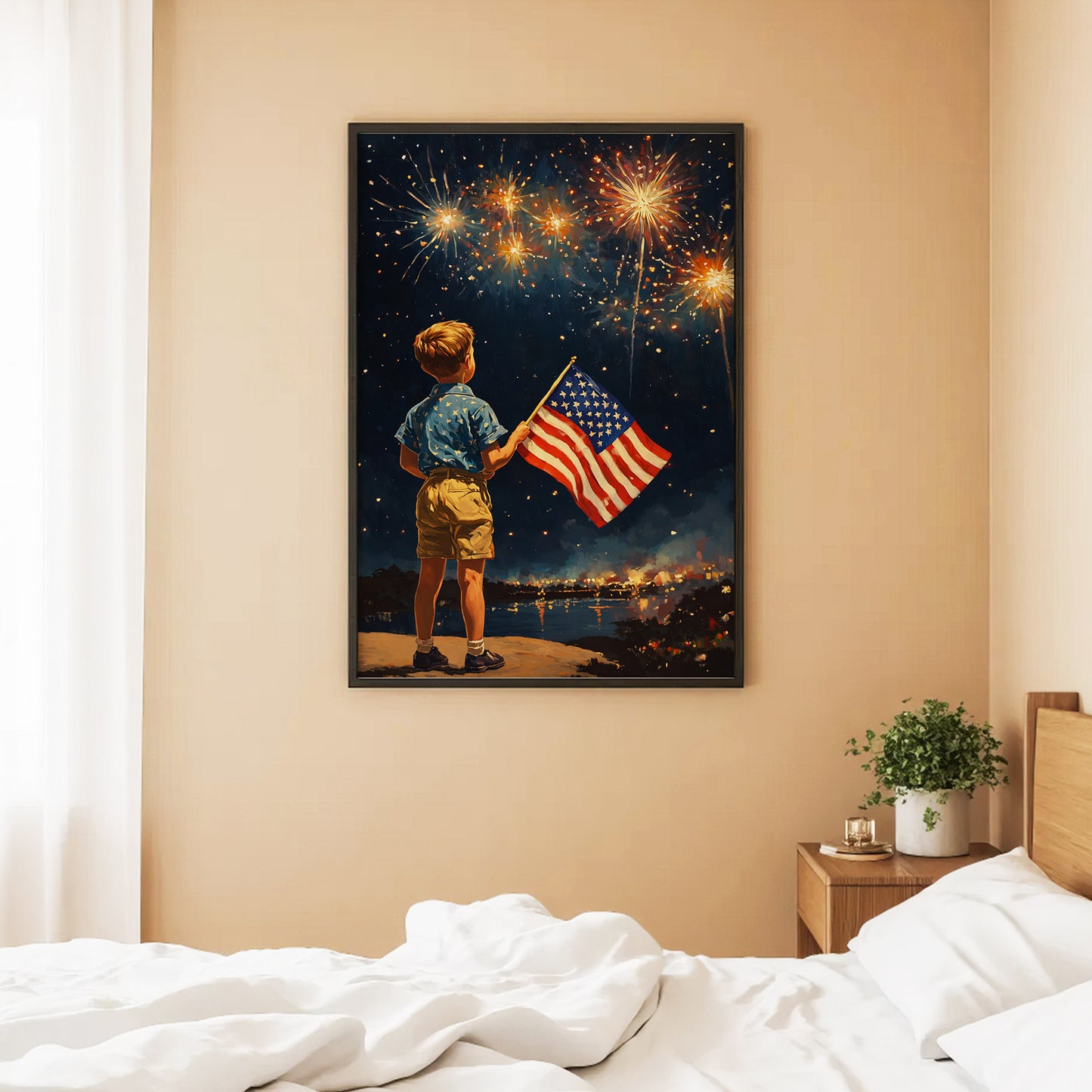 Fireworks Night American Flag Boy Poster/Canvas