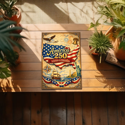 America 250 United in Freedom Vintage Map Poster/Canvas