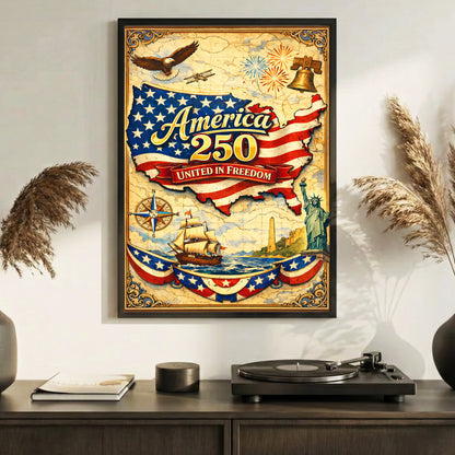 America 250 United in Freedom Vintage Map Poster/Canvas