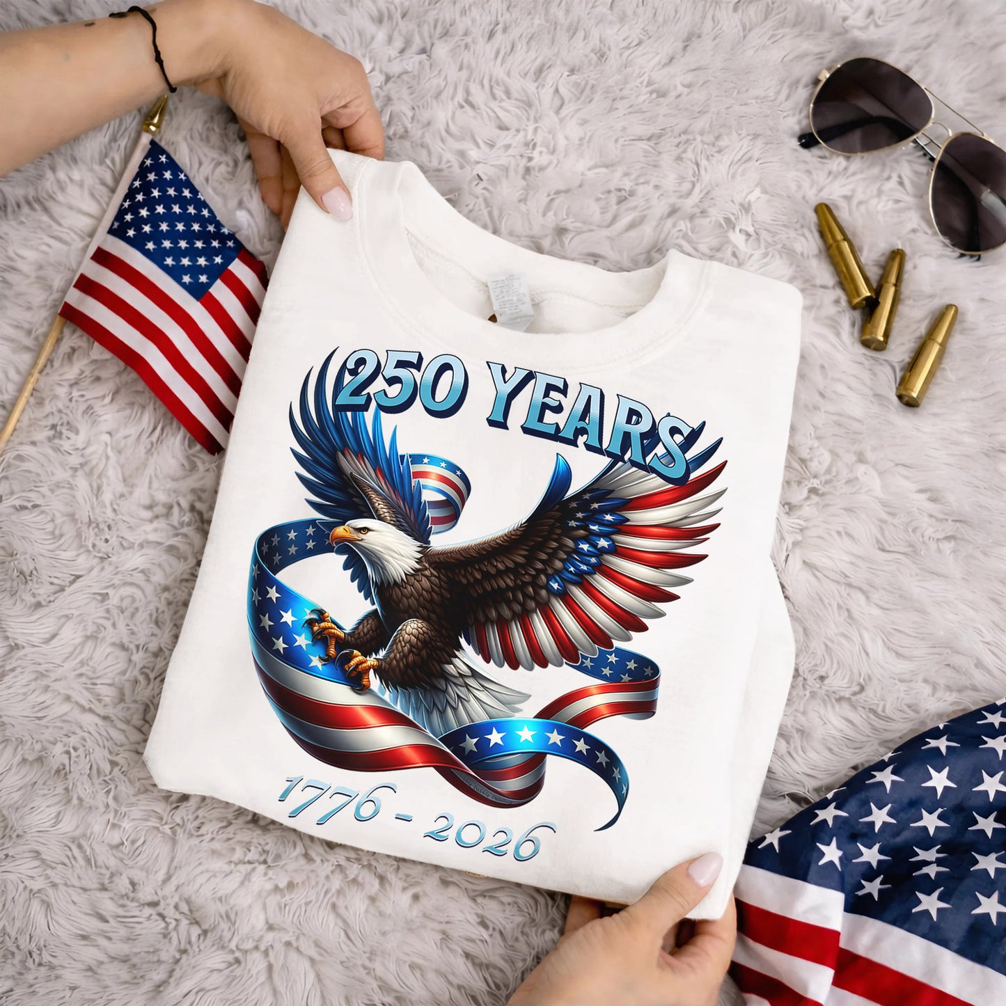Soaring Eagle Patriotic Ribbon – America 250th Anniversary – Unisex Tshirt Gildan / Tshirt Comfort / V-neck/ Hoodie / Sweatshirt