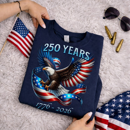 Soaring Eagle Patriotic Ribbon – America 250th Anniversary – Unisex Tshirt Gildan / Tshirt Comfort / V-neck/ Hoodie / Sweatshirt