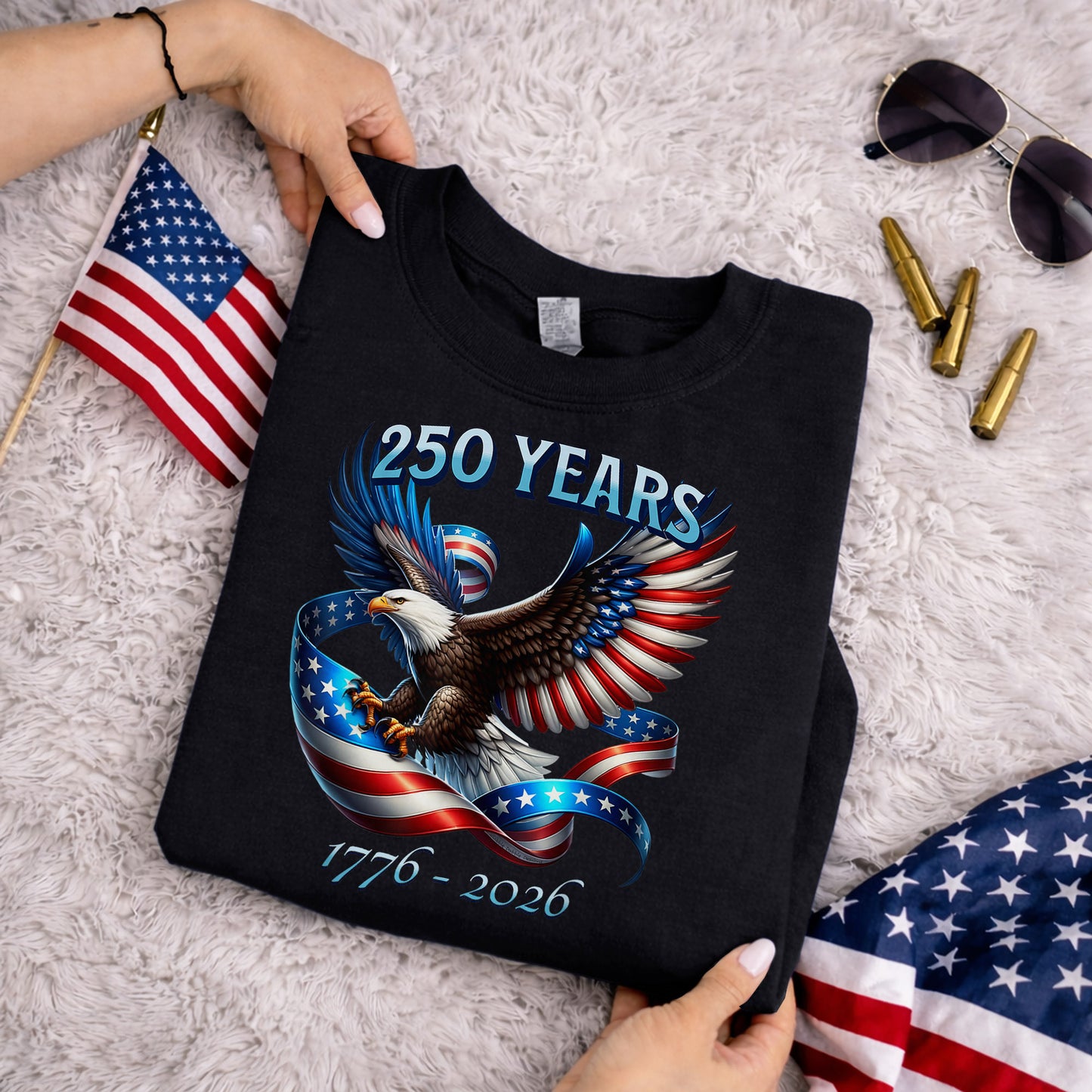 Soaring Eagle Patriotic Ribbon – America 250th Anniversary – Unisex Tshirt Gildan / Tshirt Comfort / V-neck/ Hoodie / Sweatshirt