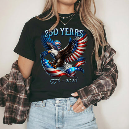 Soaring Eagle Patriotic Ribbon – America 250th Anniversary – Unisex Tshirt Gildan / Tshirt Comfort / V-neck/ Hoodie / Sweatshirt