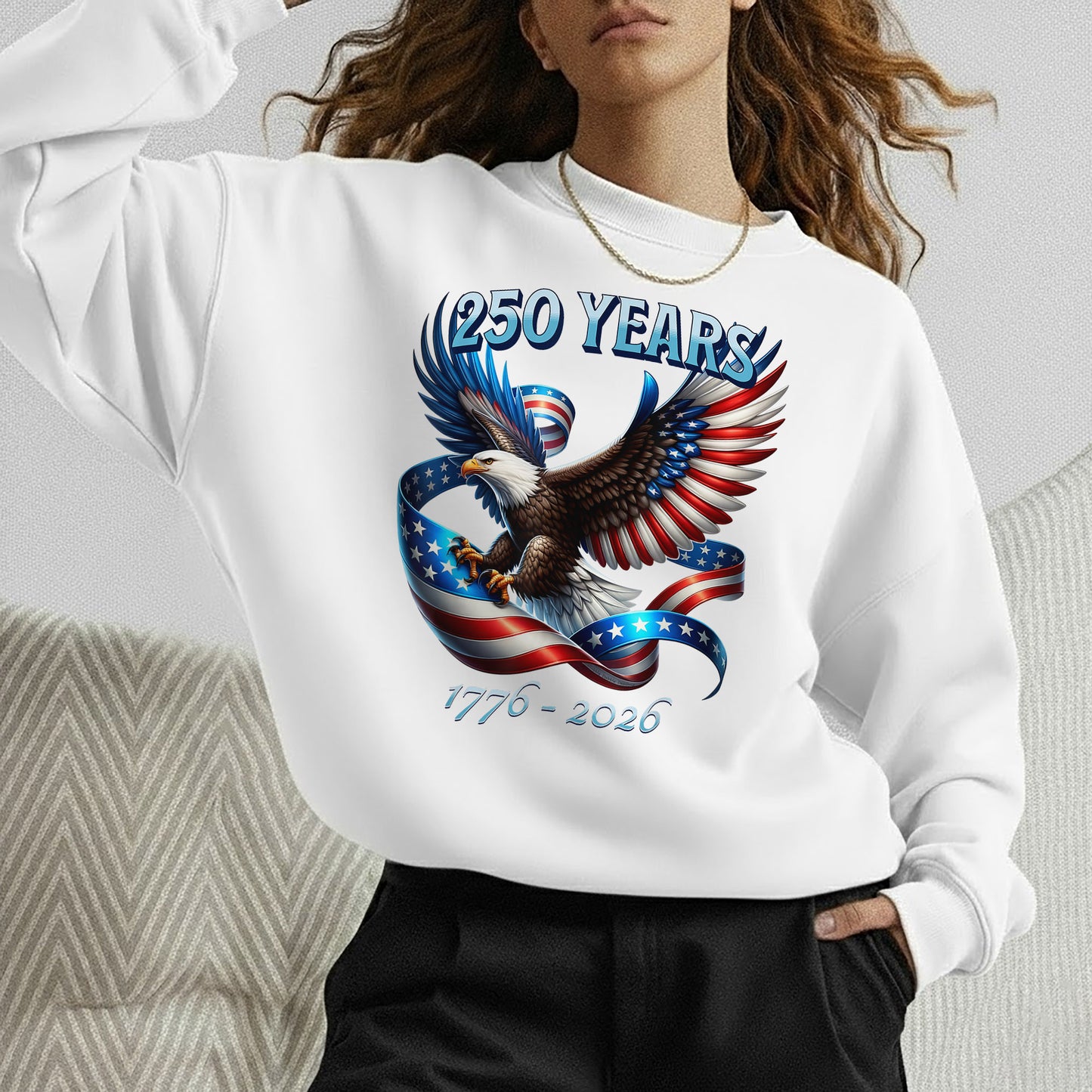 Soaring Eagle Patriotic Ribbon – America 250th Anniversary – Unisex Tshirt Gildan / Tshirt Comfort / V-neck/ Hoodie / Sweatshirt