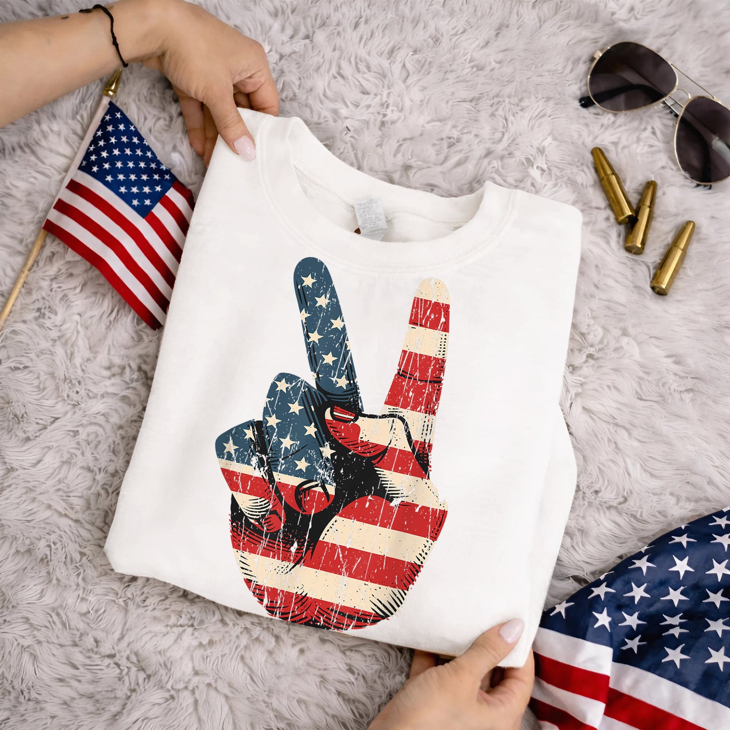 Retro American Flag Peace Sign – America 250th Anniversary – Unisex Tshirt Gildan / Tshirt Comfort / V-neck/ Hoodie / Sweatshirt