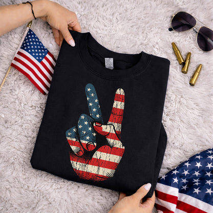 Retro American Flag Peace Sign – America 250th Anniversary – Unisex Tshirt Gildan / Tshirt Comfort / V-neck/ Hoodie / Sweatshirt
