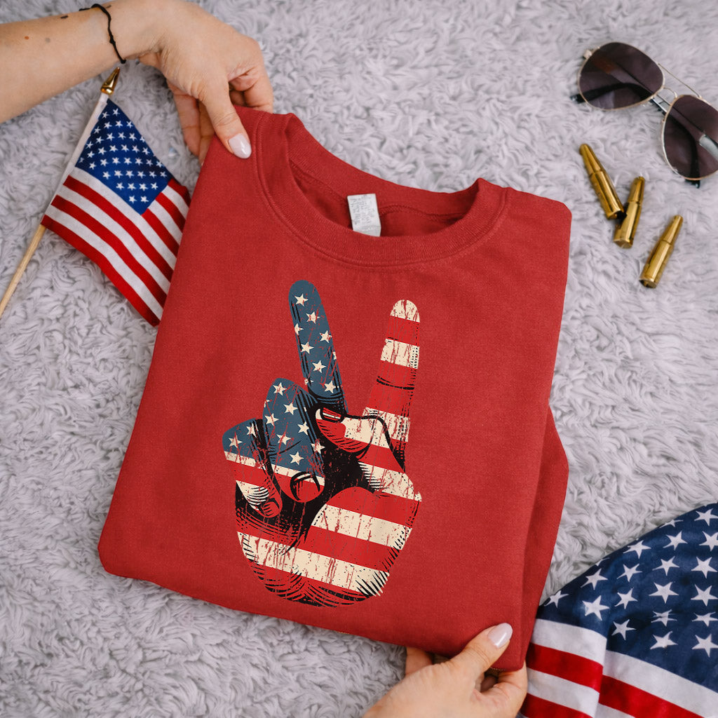 Retro American Flag Peace Sign – America 250th Anniversary – Unisex Tshirt Gildan / Tshirt Comfort / V-neck/ Hoodie / Sweatshirt