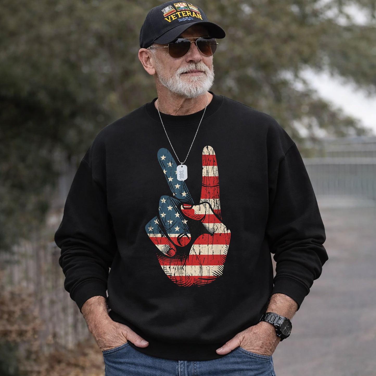 Retro American Flag Peace Sign – America 250th Anniversary – Unisex Tshirt Gildan / Tshirt Comfort / V-neck/ Hoodie / Sweatshirt