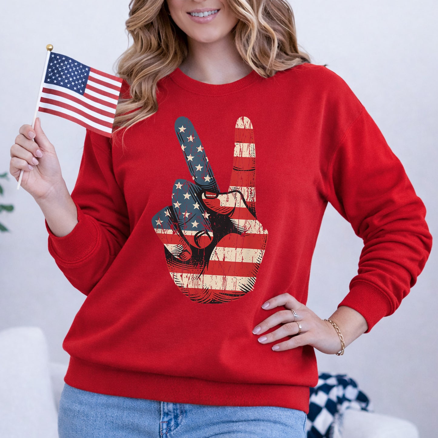 Retro American Flag Peace Sign – America 250th Anniversary – Unisex Tshirt Gildan / Tshirt Comfort / V-neck/ Hoodie / Sweatshirt