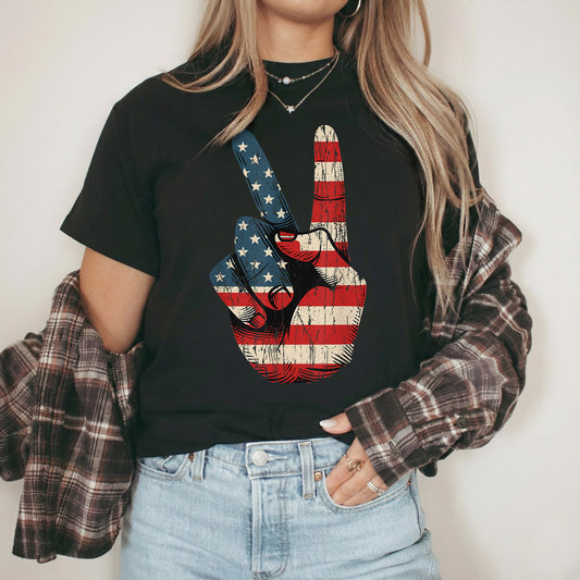 Retro American Flag Peace Sign – America 250th Anniversary – Unisex Tshirt Gildan / Tshirt Comfort / V-neck/ Hoodie / Sweatshirt