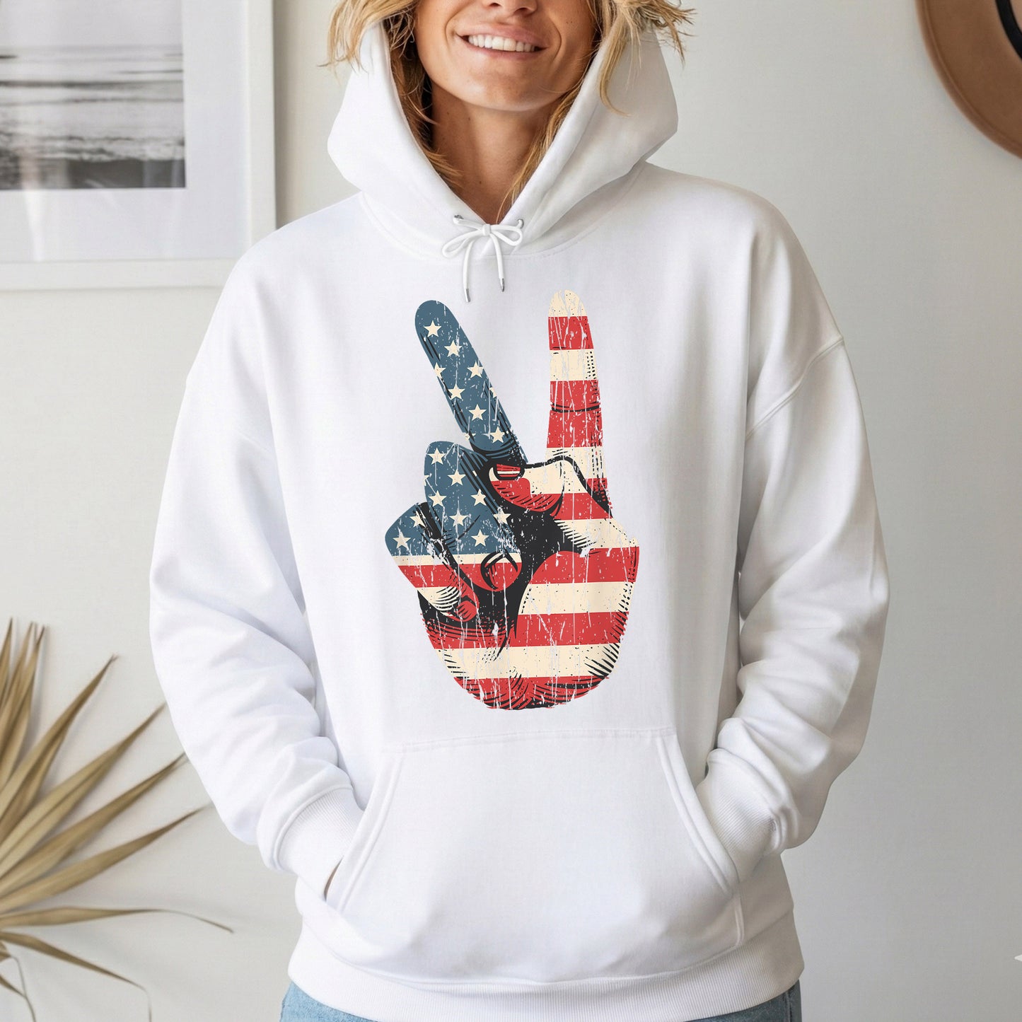 Retro American Flag Peace Sign – America 250th Anniversary – Unisex Tshirt Gildan / Tshirt Comfort / V-neck/ Hoodie / Sweatshirt