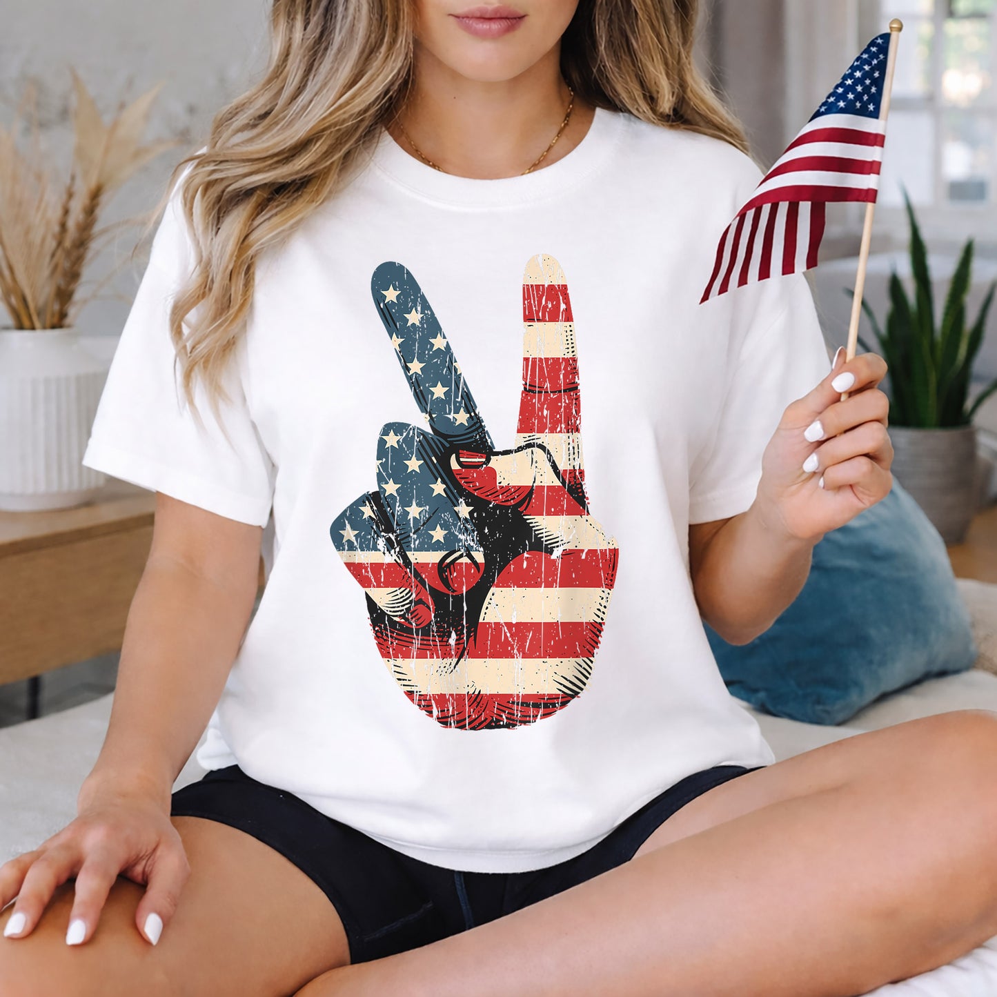 Retro American Flag Peace Sign – America 250th Anniversary – Unisex Tshirt Gildan / Tshirt Comfort / V-neck/ Hoodie / Sweatshirt