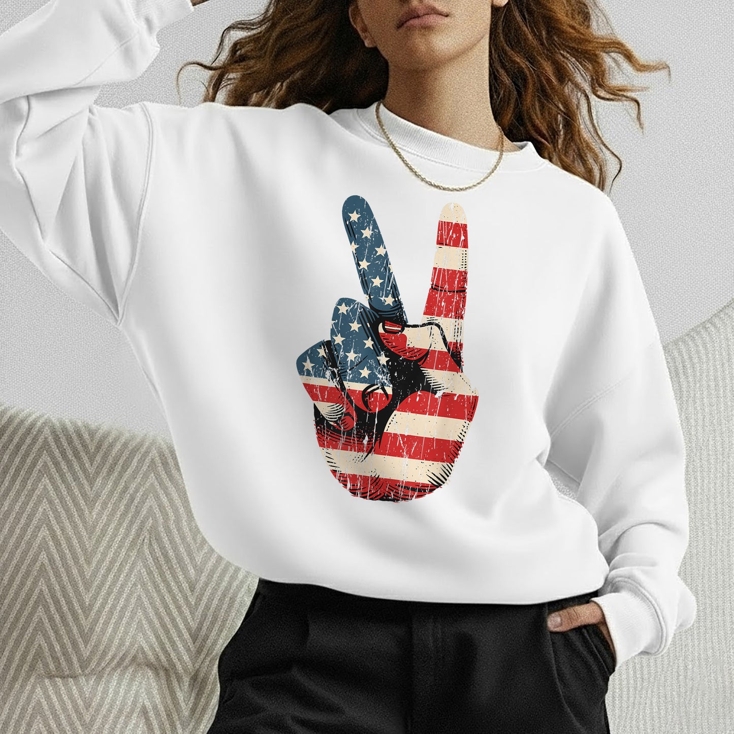Retro American Flag Peace Sign – America 250th Anniversary – Unisex Tshirt Gildan / Tshirt Comfort / V-neck/ Hoodie / Sweatshirt