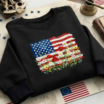 America 250th Anniversary – Vintage American Flag Floral Unisex Apparel