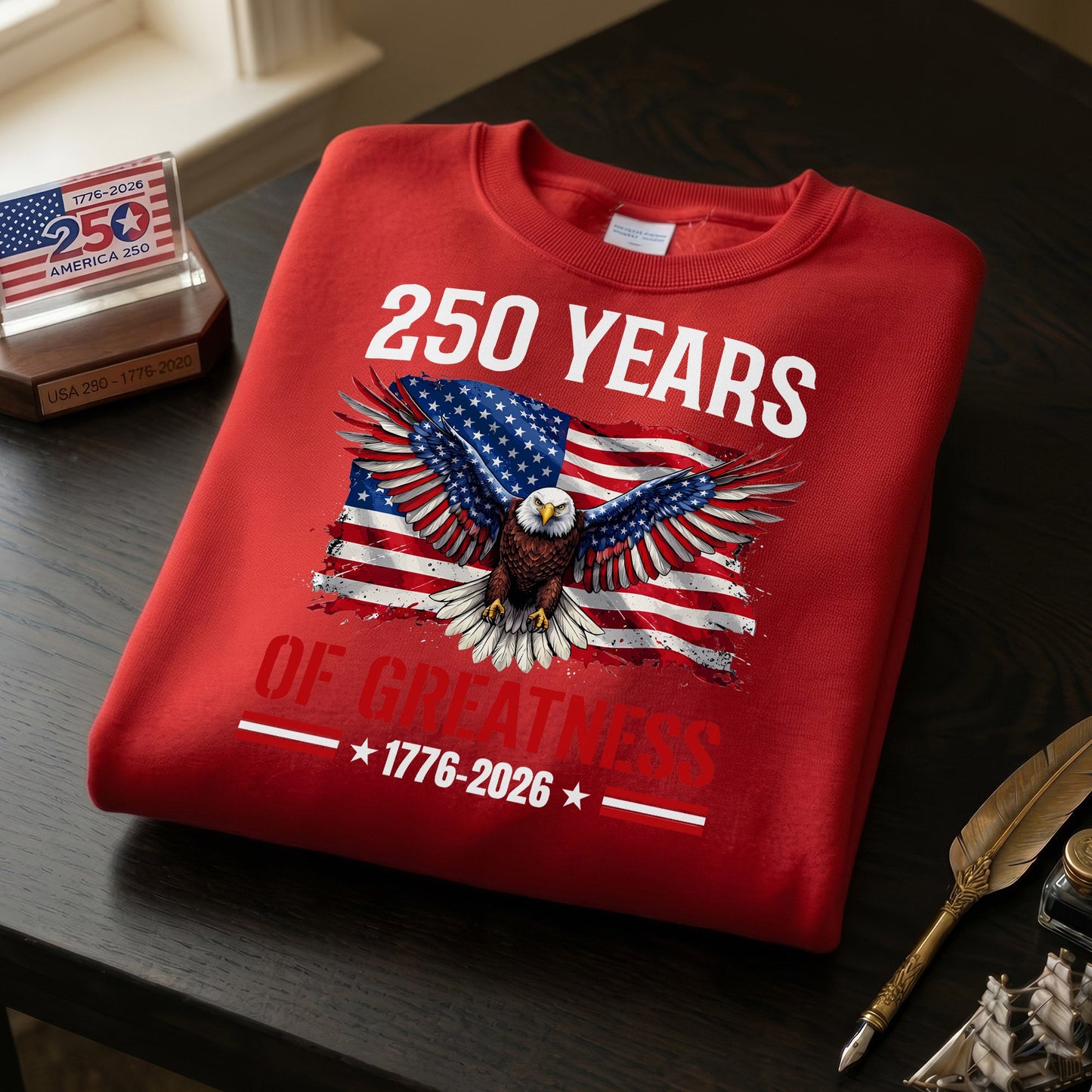 Patriotic 250th Anniversary 1776-2026 American Flag Eagle 250 Years of Greatness USA Unisex Apparel
